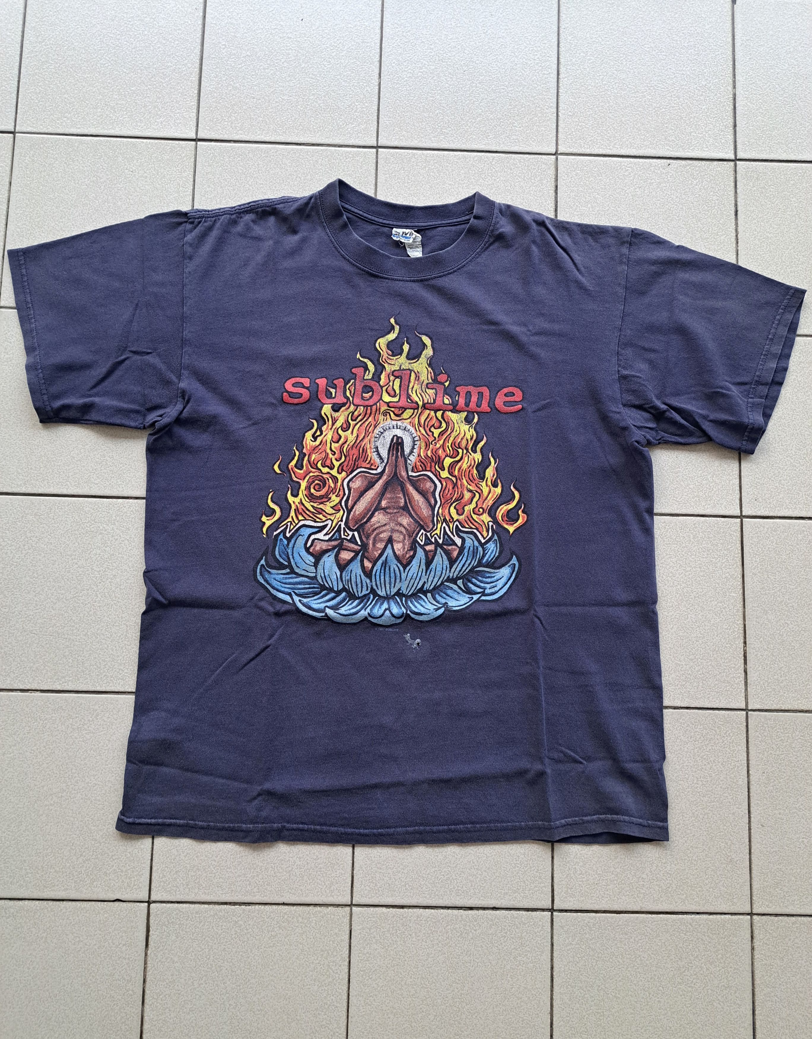 image of Band Tees x Vintage 1997 Sublime Flaming Lotus Band T-Shirt in Navy, Men's (Size Large)