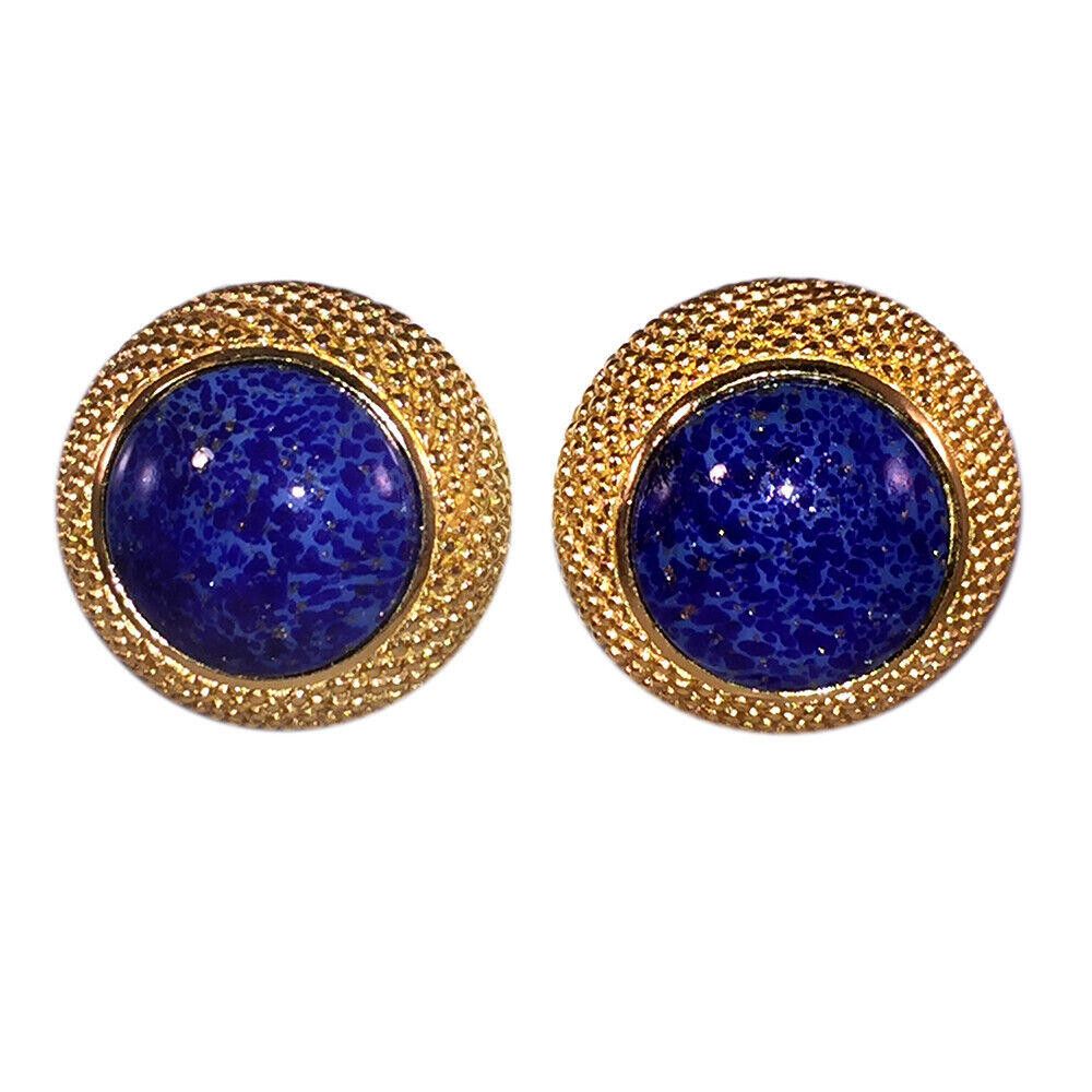 Dior Christian Dior Simulated Lapis Cabochon Granulated Earrings Size ONE SIZE - 1 Thumbnail