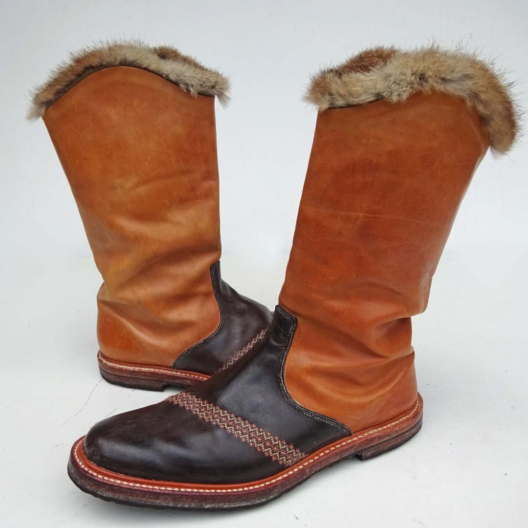 Number (N)ine AW02 "Nowhere Man" Leather Rabbit Fur Boots Size US 10 / EU 43 - 2 Thumbnail