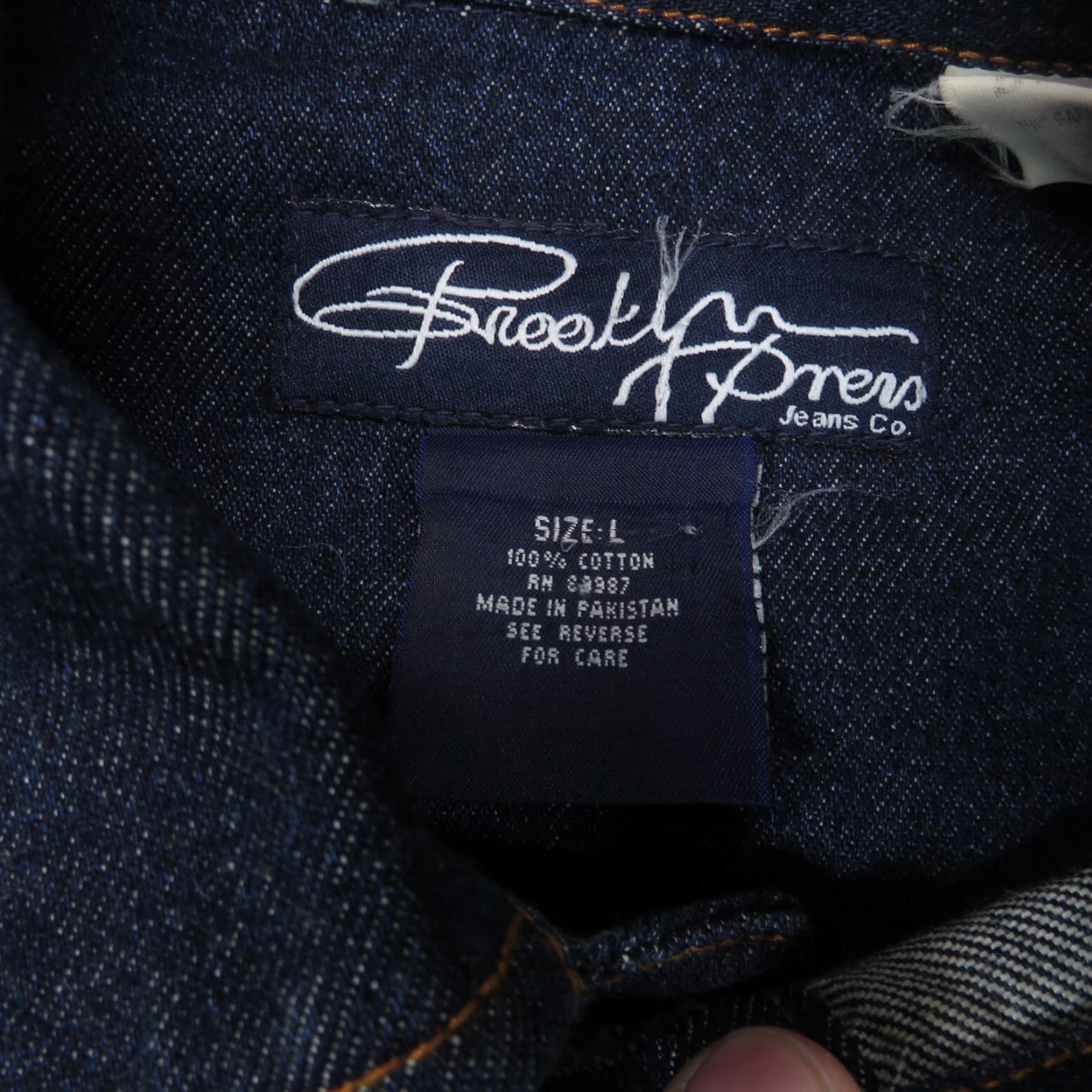 Express VINTAGE Brooklyn Xpress Jacket Men L Blue Denim Patchwork Streetwear BlackLabel? Size US 33 - 5 Thumbnail