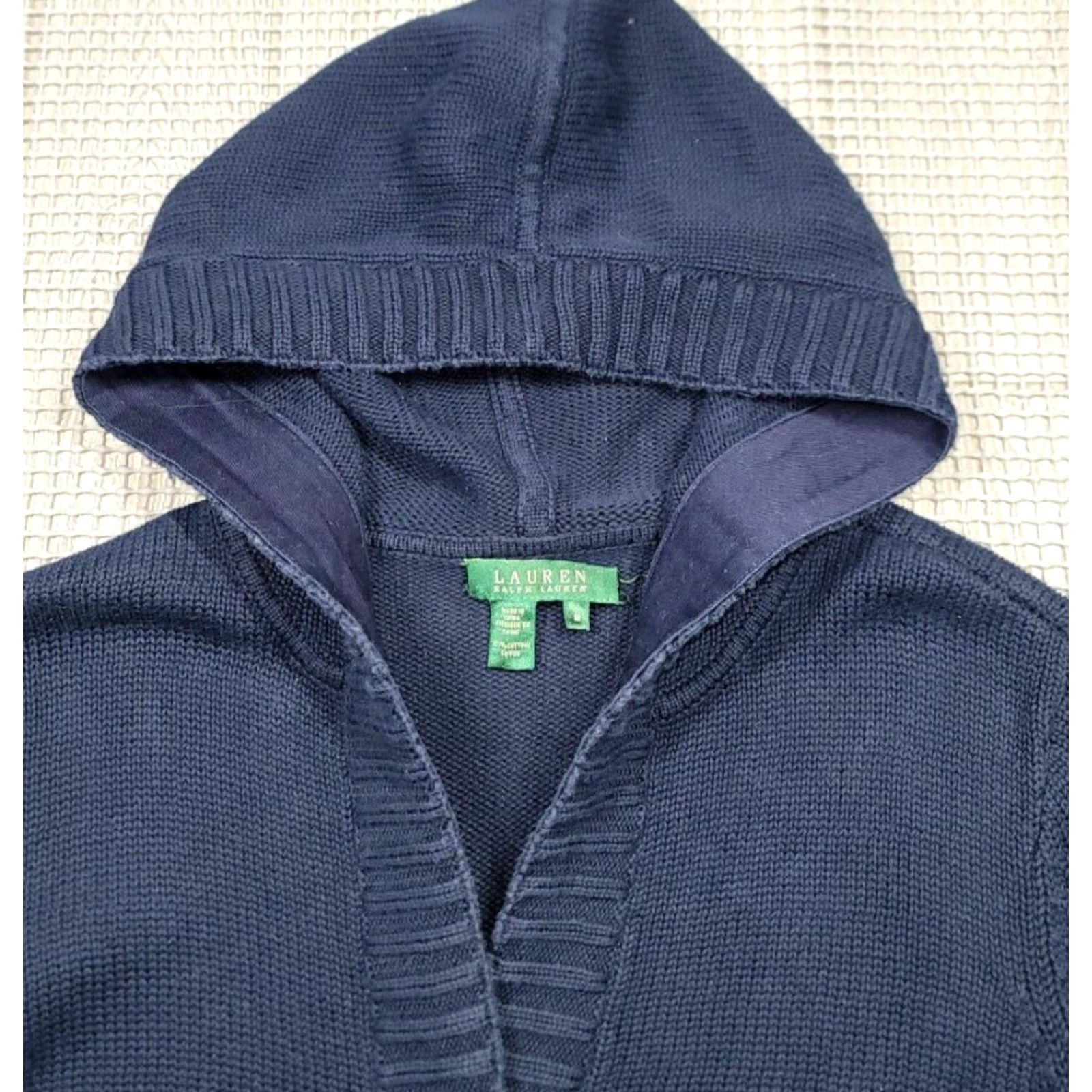 Ralph Lauren Lauren Ralph Lauren Cardigan Sweater Women M Blue Cable Knit Hooded Button Vintage 90s Accredited by 100% Cotton/All Seasons Size M / US 6-8 / IT 42-44 - 3 Thumbnail