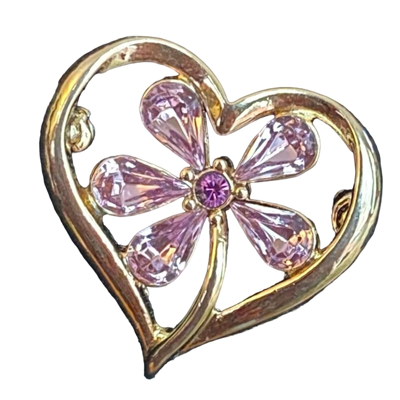 Monet EUC Vintage Monet Pink/Purple Stone Flower in Heart Size ONE SIZE - 1 Thumbnail