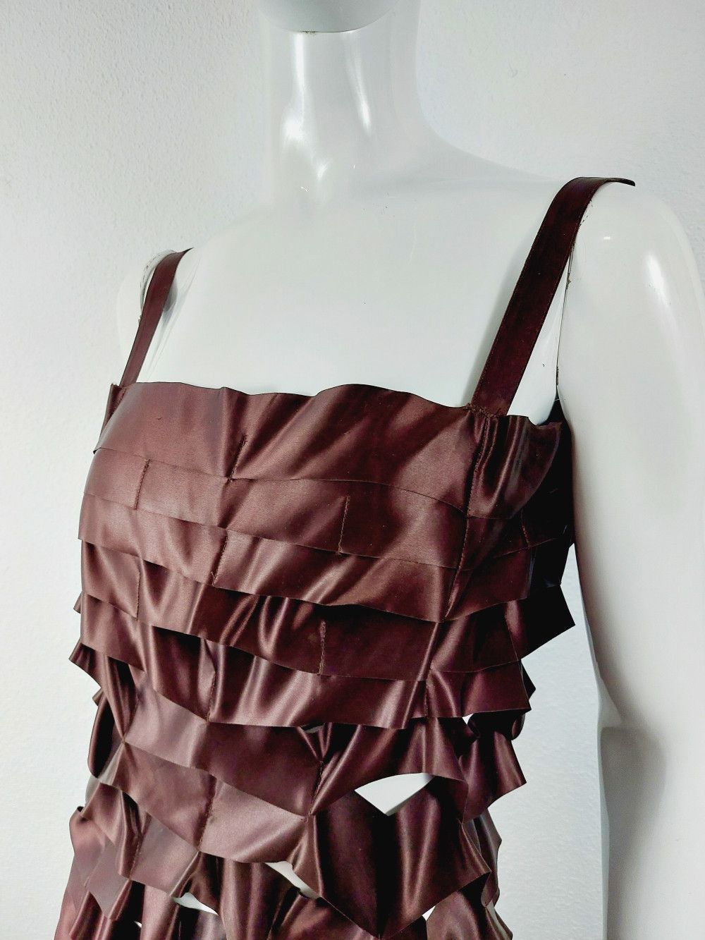 Issey Miyake Vintage Issey Miyake Bronze Satin Ribbon Cage Dress, 1990s Size XS / US 0-2 / IT 36-38 - 4 Thumbnail
