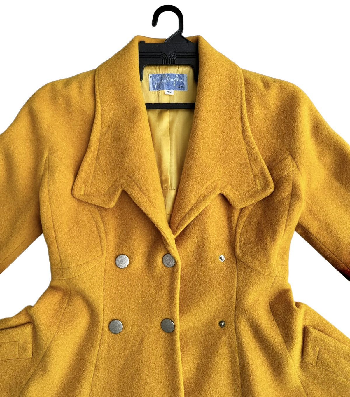 Mugler 🔥Rare Vintage 80s Thierry Mugler Mustard Yellow Wool Coat Size M / US 6-8 / IT 42-44 - 6 Thumbnail