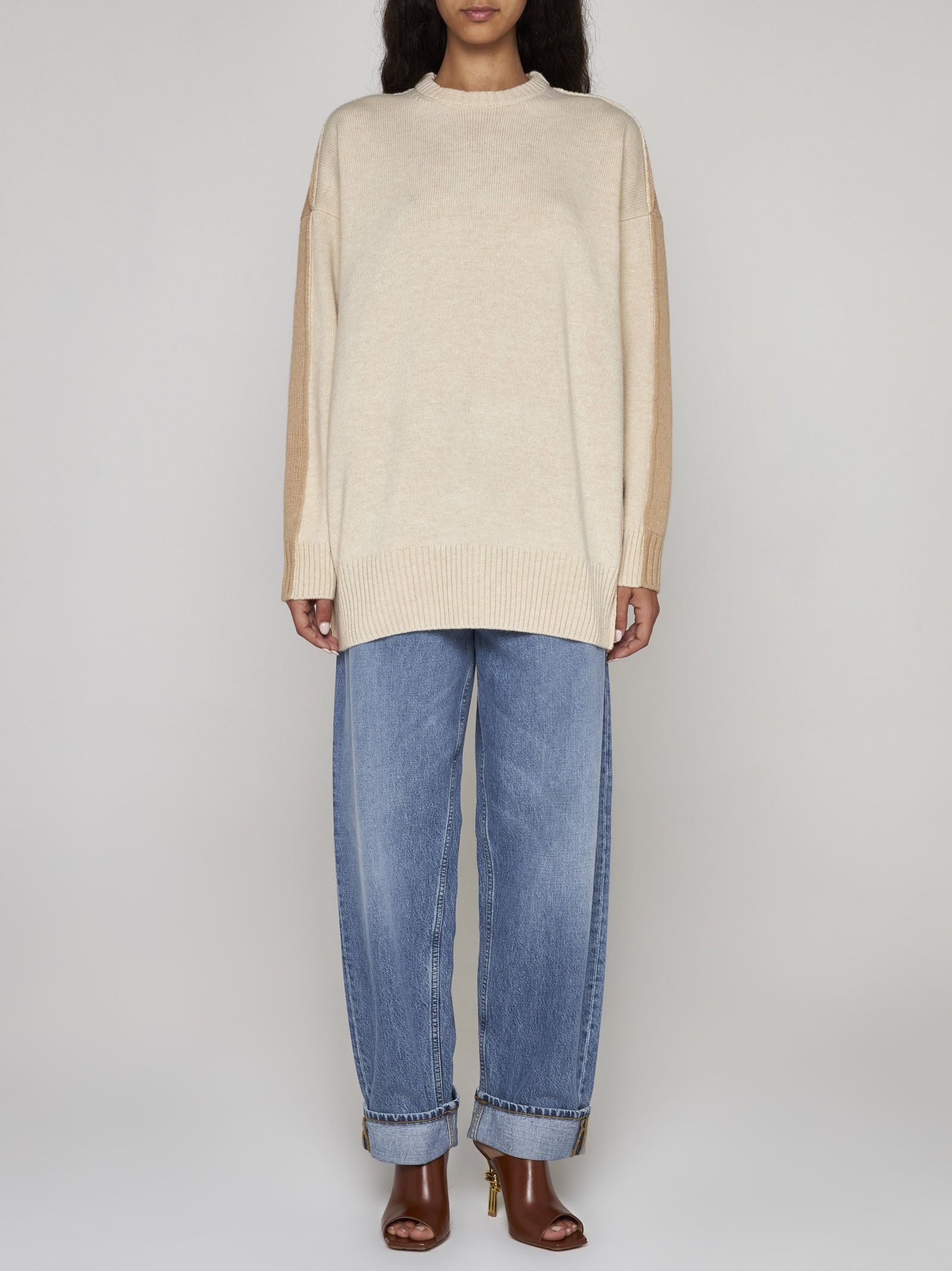 Bottega Veneta o1n1vont0325 Mix Weight Wool Sweater in Beige Size M / US 6-8 / IT 42-44 - 1 Thumbnail