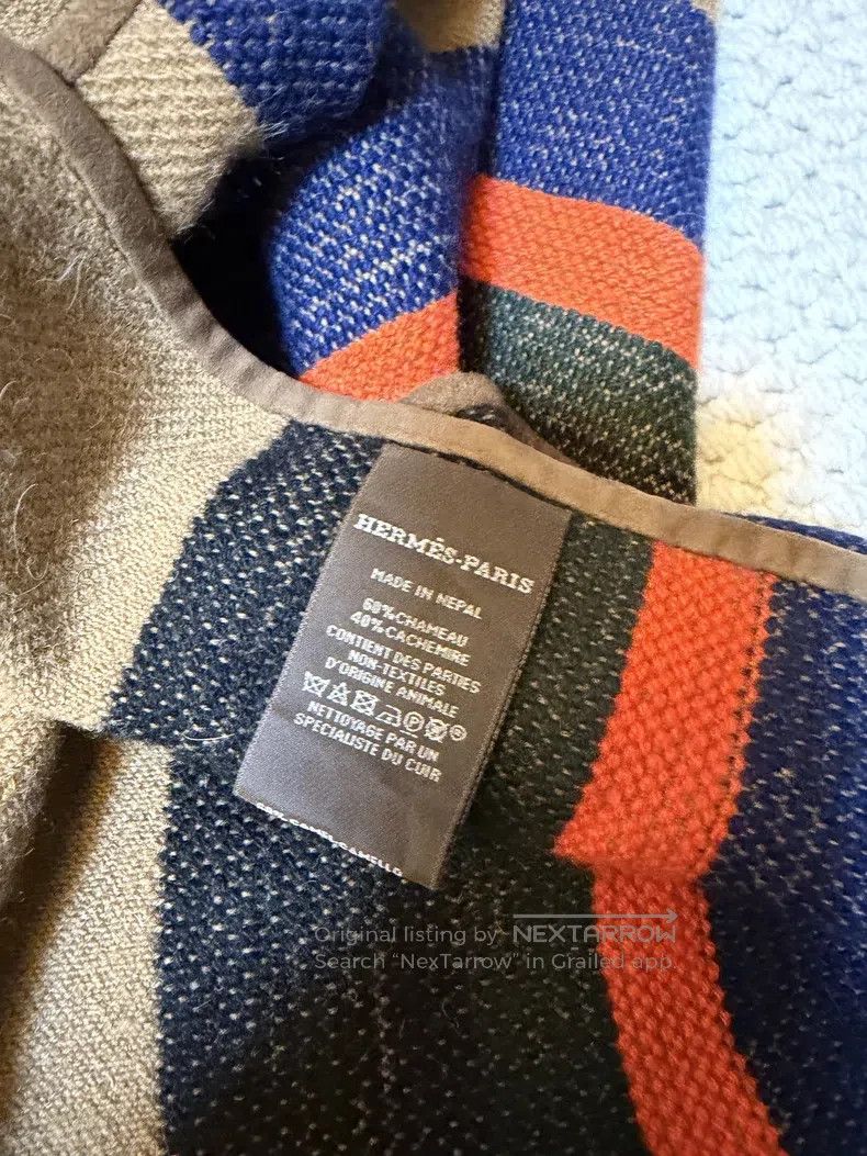 Hermes Hermes Striped Cashmere Multicolor Large Shawl Fringe Scar Size ONE SIZE - 6 Thumbnail