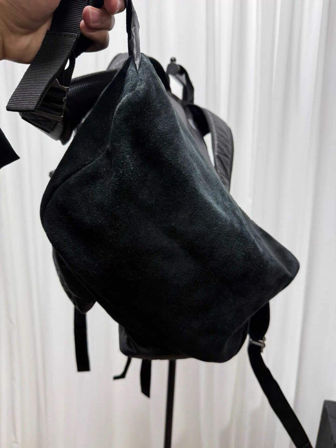 Yohji Yamamoto Yohji Yamamoto Yohji Yamamoto Suede Bottom Nylon Backpack- Size ONE SIZE - 5 Thumbnail