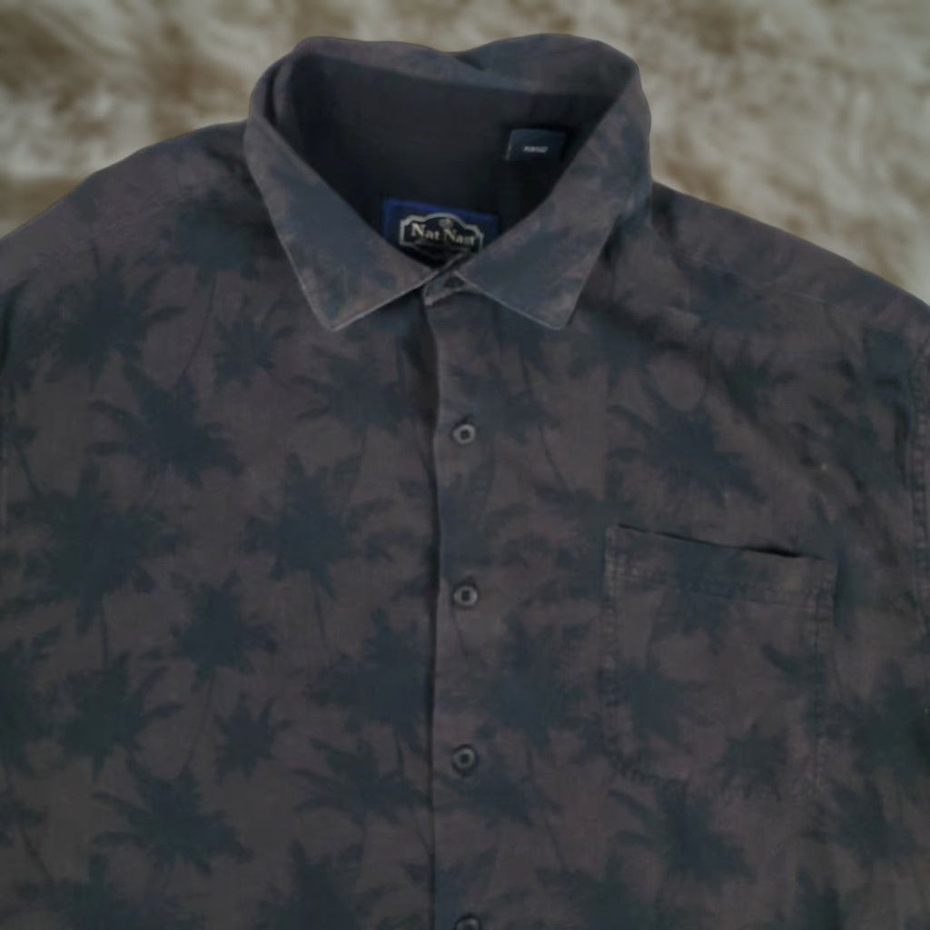 Nat Nast Nat Nast Black Brown Casual Mens Short Sleeve Button Up Shirt Large Size Silk Cotton Floral Pattern Size US L / EU 52-54 / 3 - 1 Thumbnail