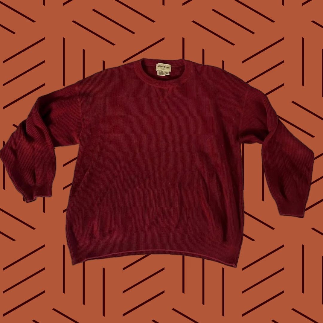 Eddie Bauer VINTAGE Eddie Bauer Mens Red Cotton Sweater USA Made 1980's Pullover Sweaterv? Size US M / EU 48-50 / 2 - 1 Thumbnail