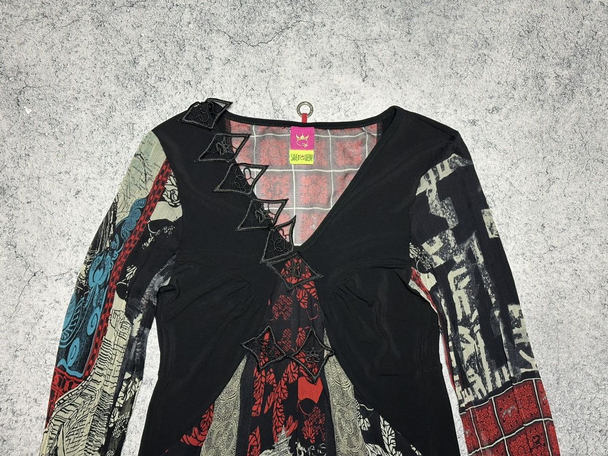 Jean Paul Gaultier Save The Queen Silk Mesh Printed Dress Top Size L / US 10 / IT 46 - 3 Thumbnail