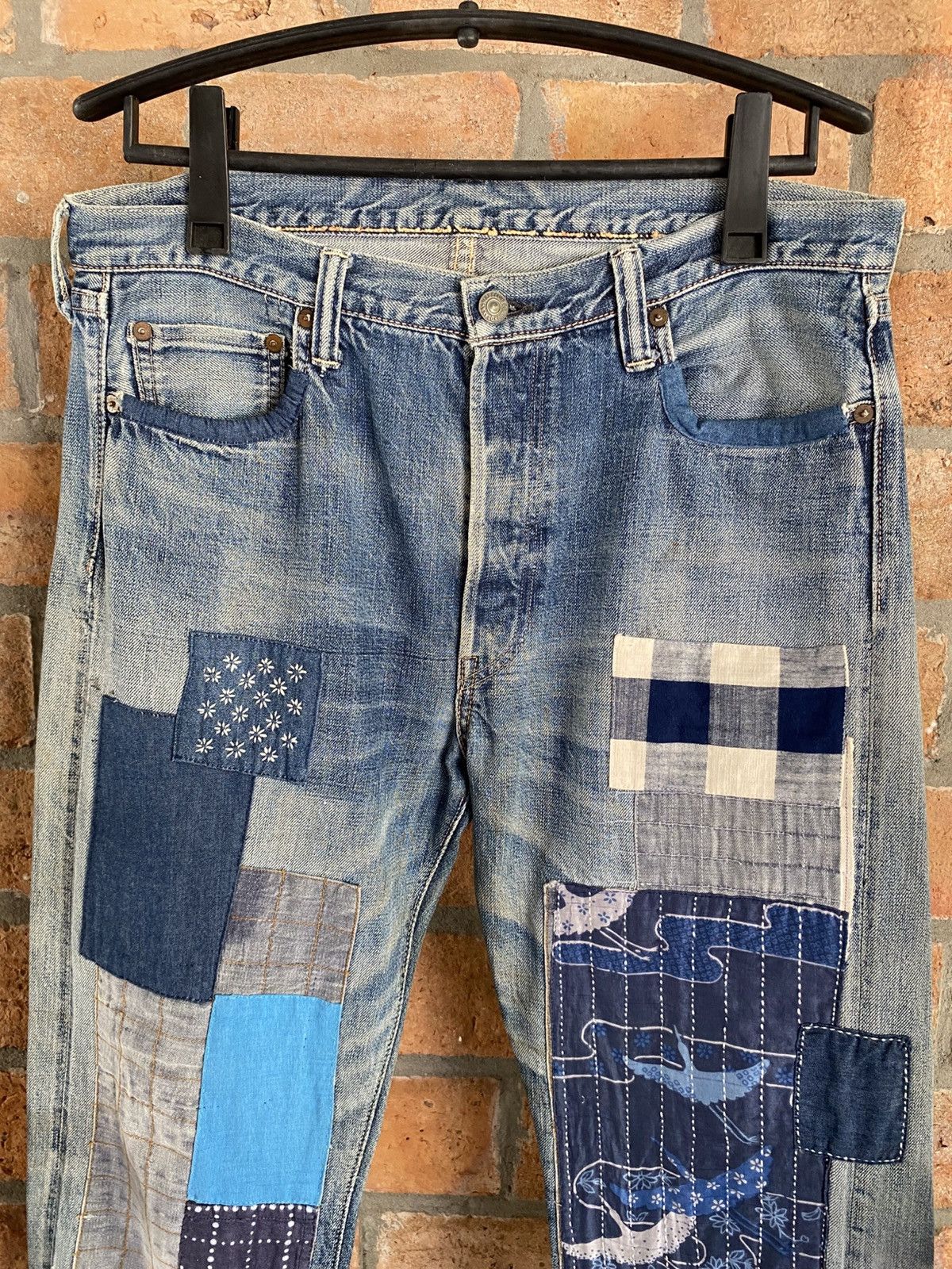 Handmade × Japanese Brand Indigo Patchwork Jeans Size US 36 / EU 52 - 13 Thumbnail