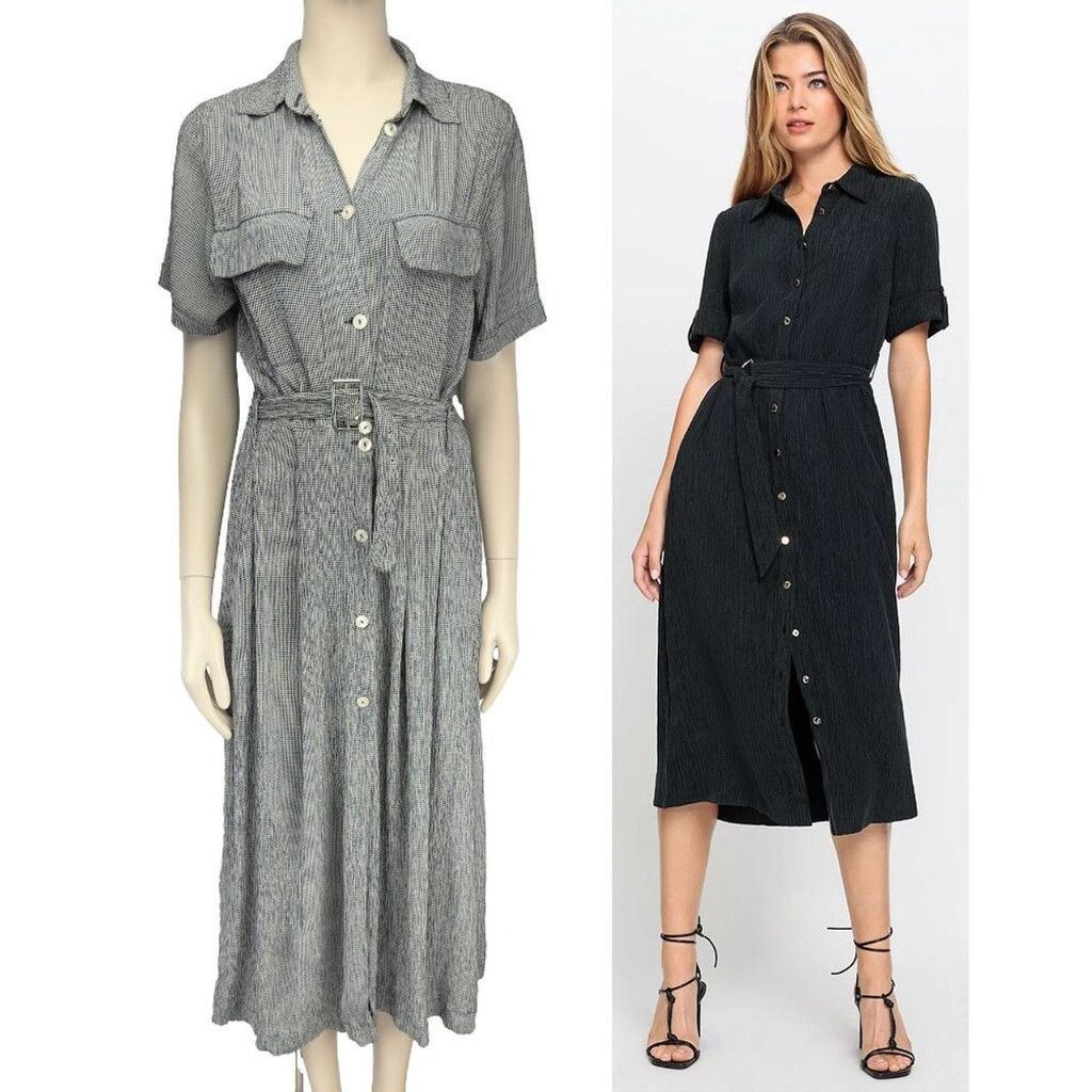 Other OLSEN Crinkle Transitional A-line Button-Down Shirt Dress 38 Size 4XL / US 24-26 - 1 Thumbnail
