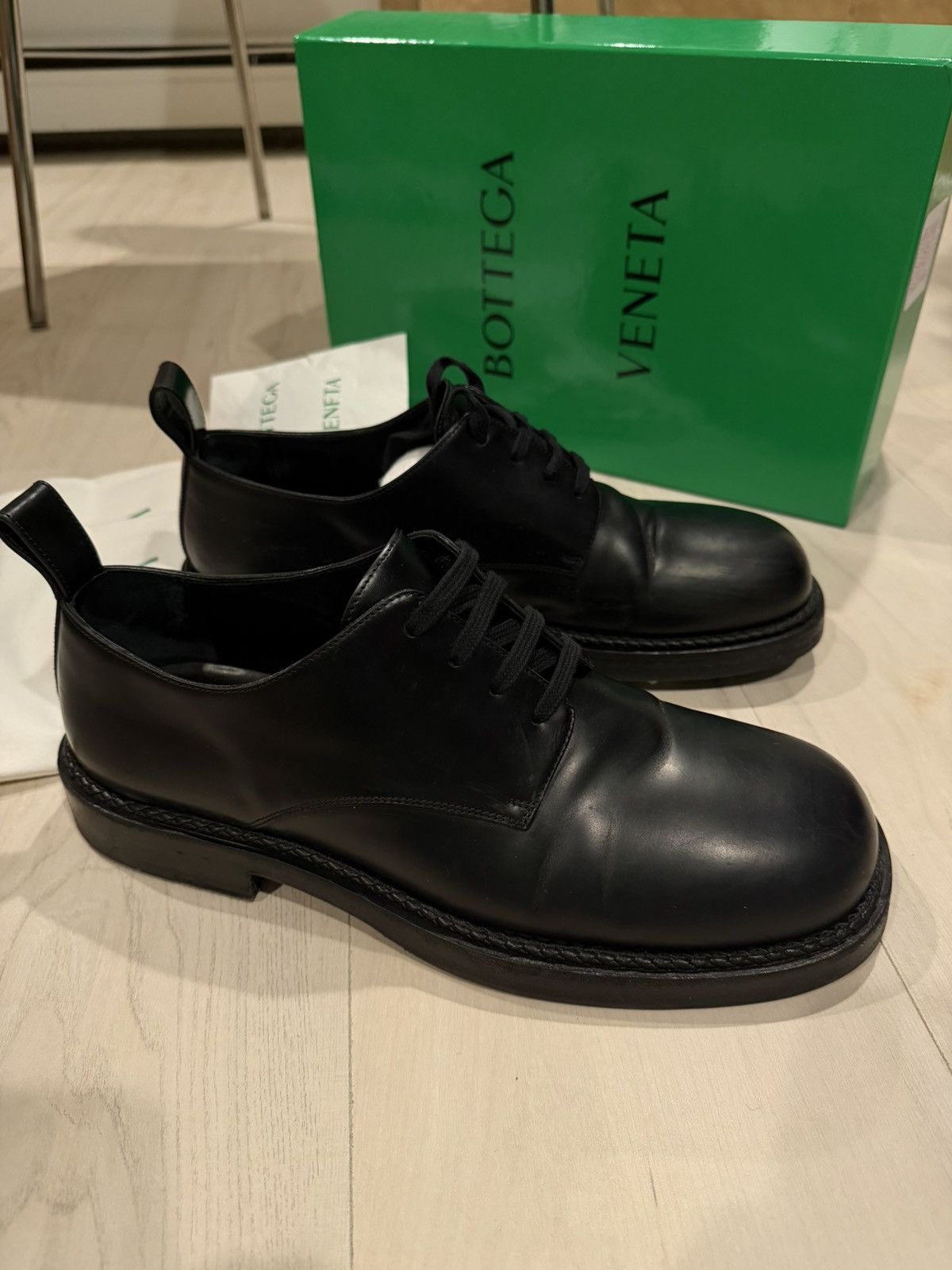 Bottega Veneta Black Leather Derby Lace Up Casual Shoes Size US 12 / EU 45 - 4 Thumbnail