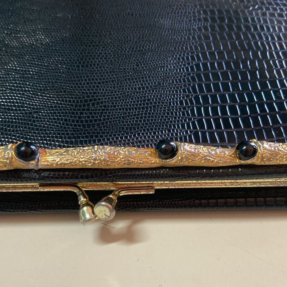Vintage Vintage Lizard Clutch Handbag Black with Chain Handle 6 X 9 Size ONE SIZE - 9 Thumbnail