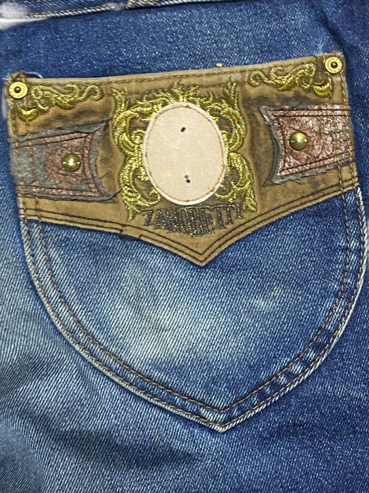 Zanetti Vintage Zanobetti Blue Wash Embroidery Pocket Loose Jeans Size US 31 - 10 Thumbnail