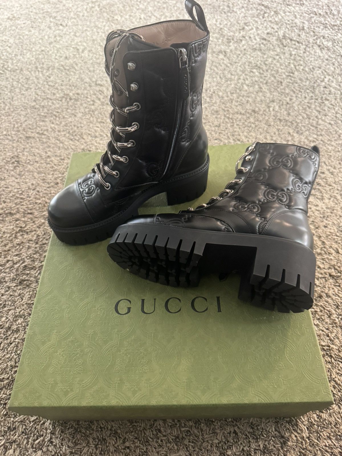 Gucci New Marmont GG Interlock Leather Combat Boots Size US 7.5 / IT 37.5 - 2 Thumbnail