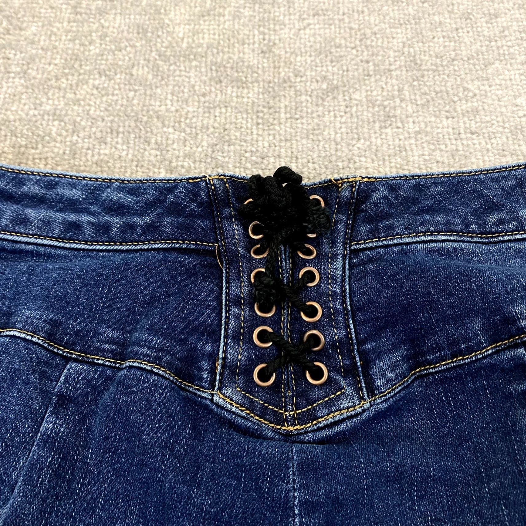 Free People VINTAGE FREE PEOPLE Jeans Womens 34 Super Flare Blue Denim Pants Hippie Boho Lace Back Size 24" / US 00 / IT 34 - 3 Thumbnail