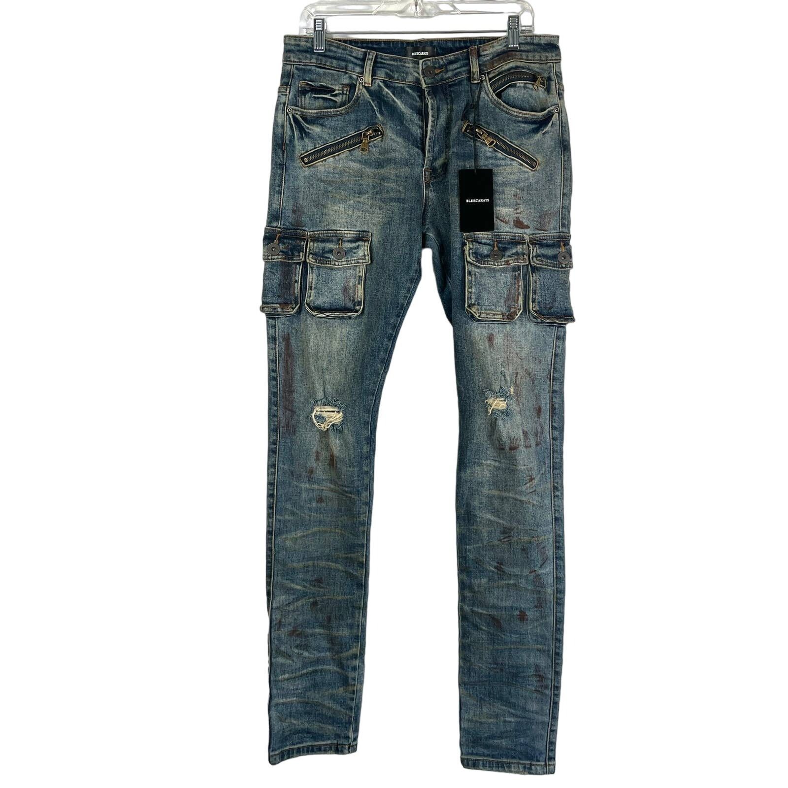 Other Bluecarats Spade Slim Fit Cargo Pockets Jeans Distressed Size US 33 - 1 Thumbnail
