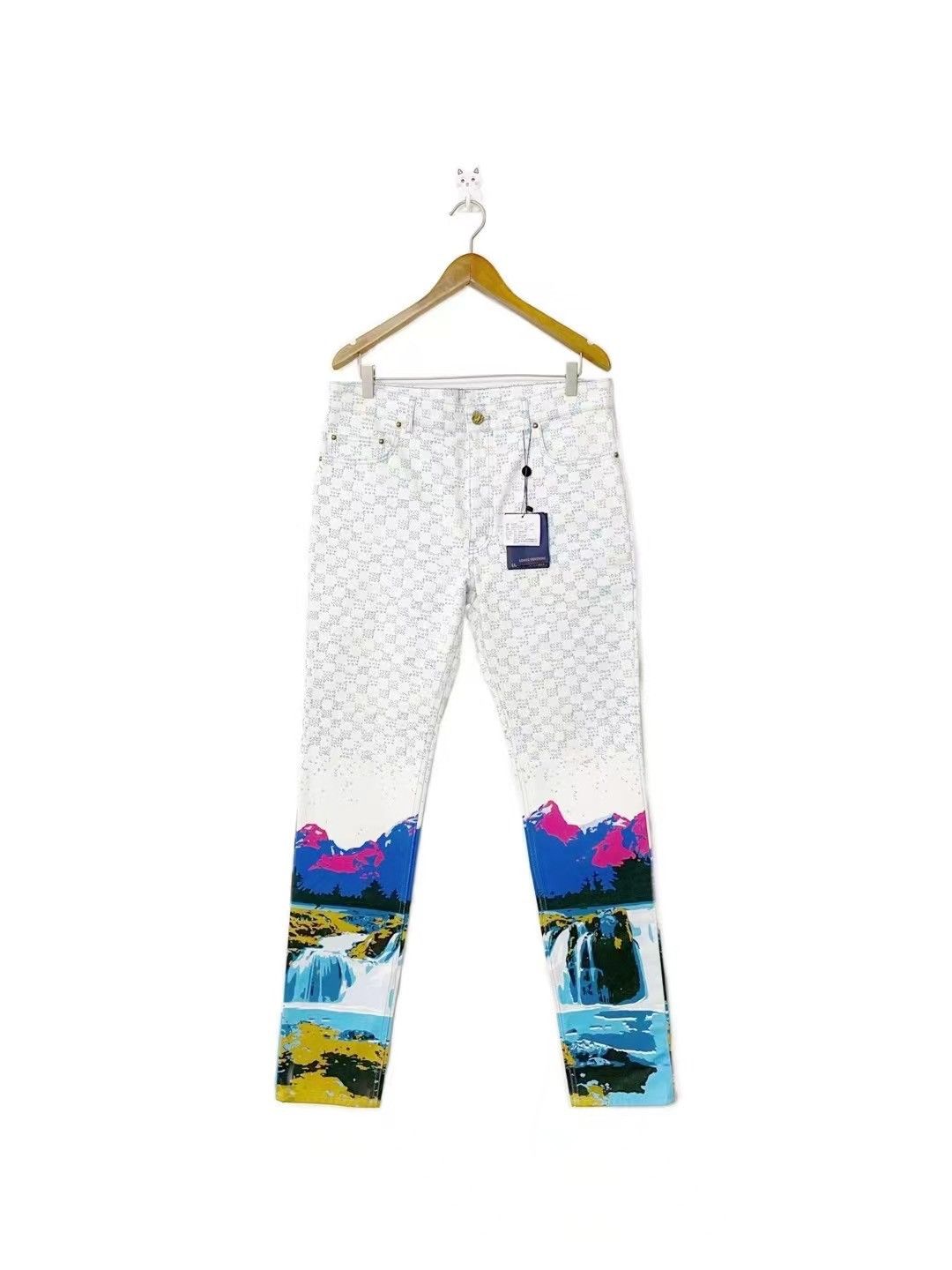 image of Louis Vuitton Monogram Landscape Regular Fit Denim Jeans in White, Men's (Size 32)