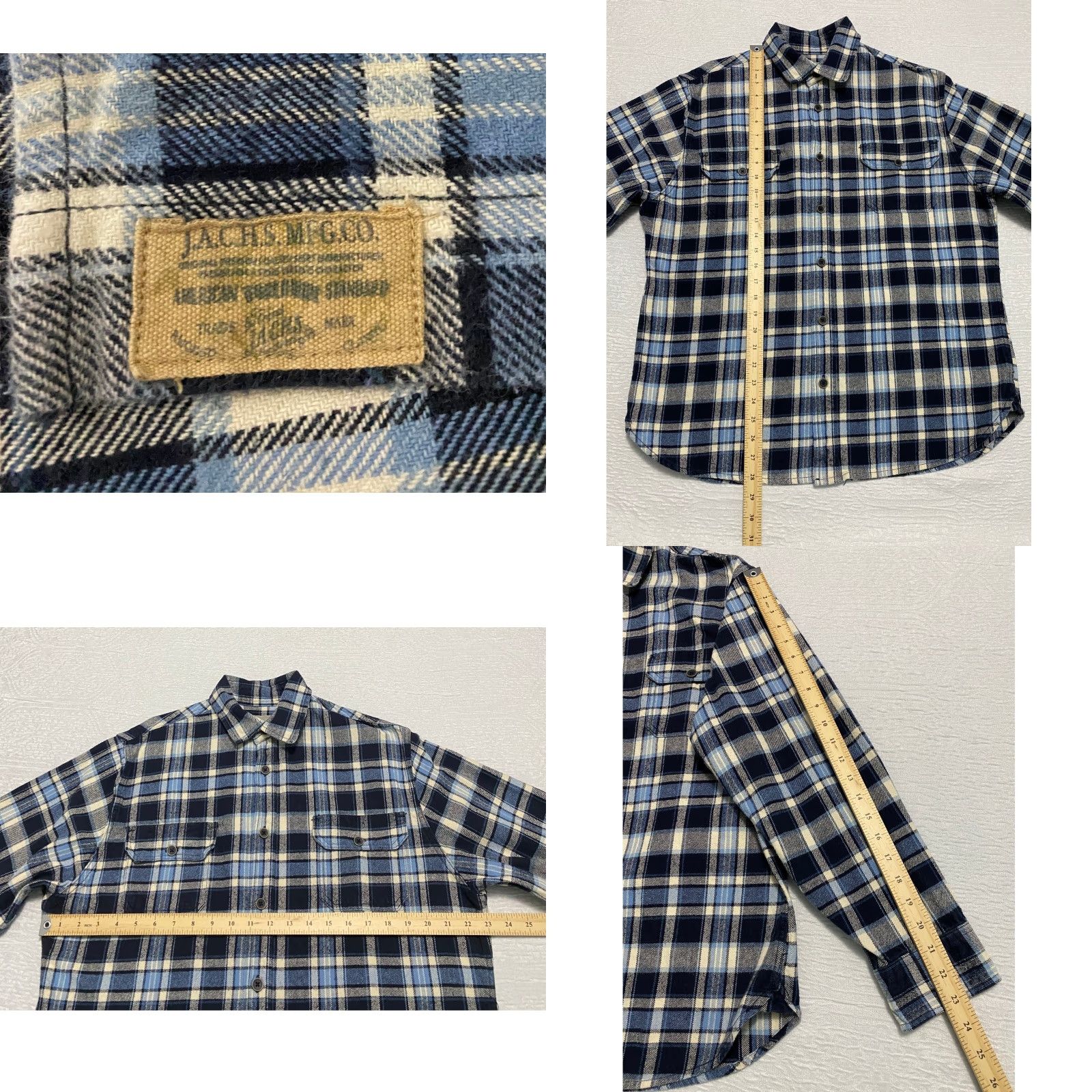 Vintage JACHS Flannel Shirt Button-Up Long Sleeve Blue Plaid Cotton Mens Size L Size US L / EU 52-54 / 3 - 8 Thumbnail
