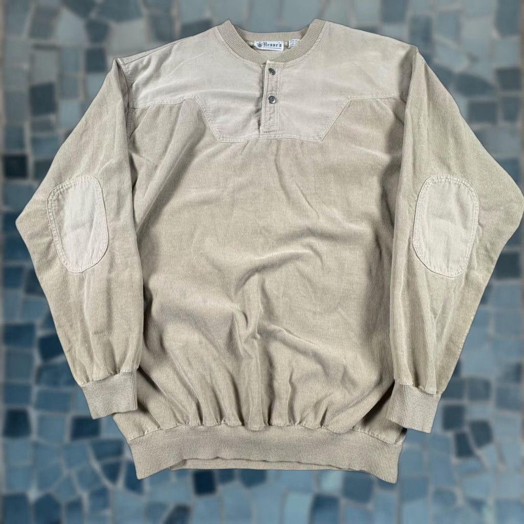 Vintage VINTAGE Corduroy Sweatshirt Jeans Jeans Mens Large Tall Elbow Patch Henley Pullover 90s Mens Size US L / EU 52-54 / 3 - 1 Thumbnail