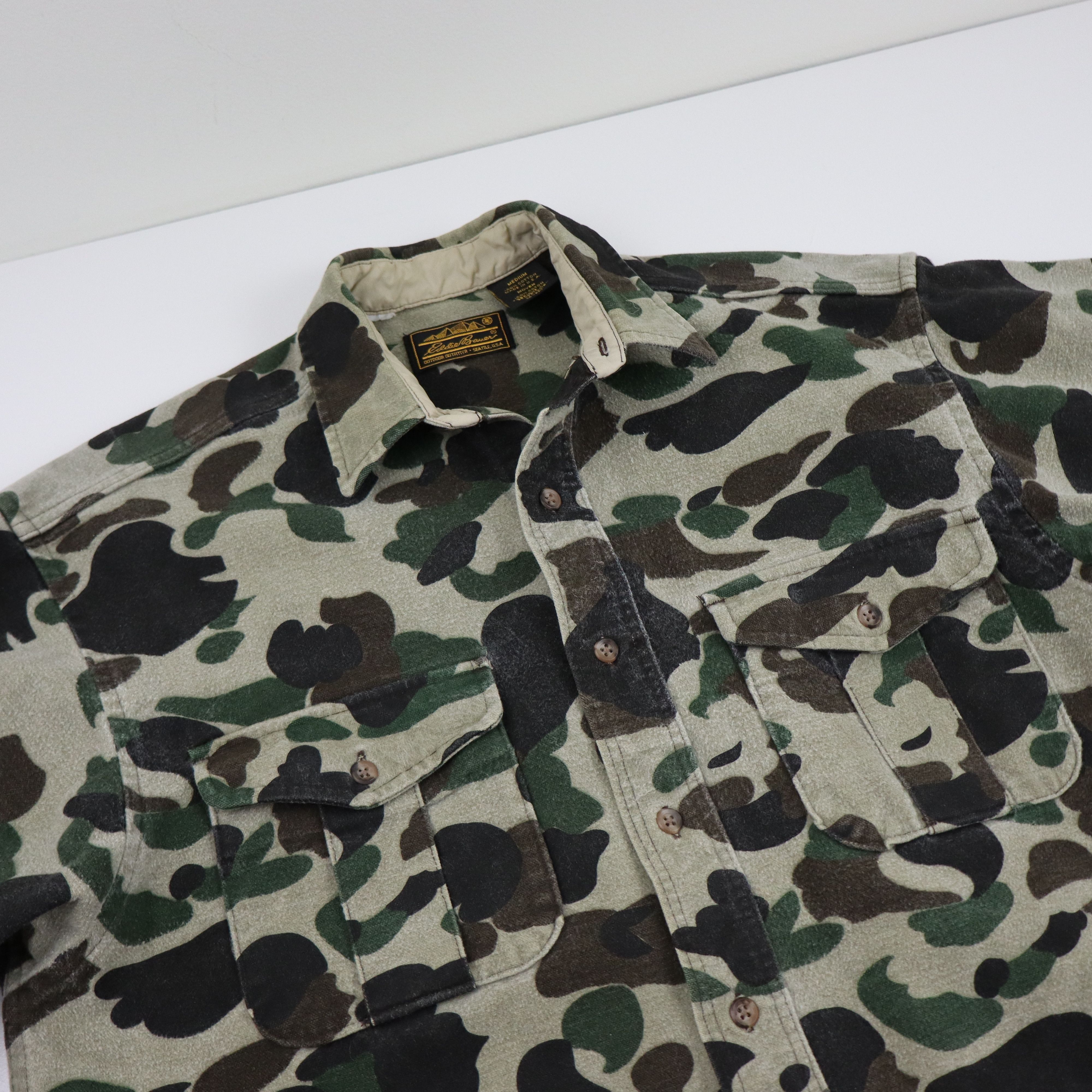 Eddie Bauer × Vintage Vintage 90s Camo Military Flannel Button Down Shirt Shacket Size US M / EU 48-50 / 2 - 5 Thumbnail