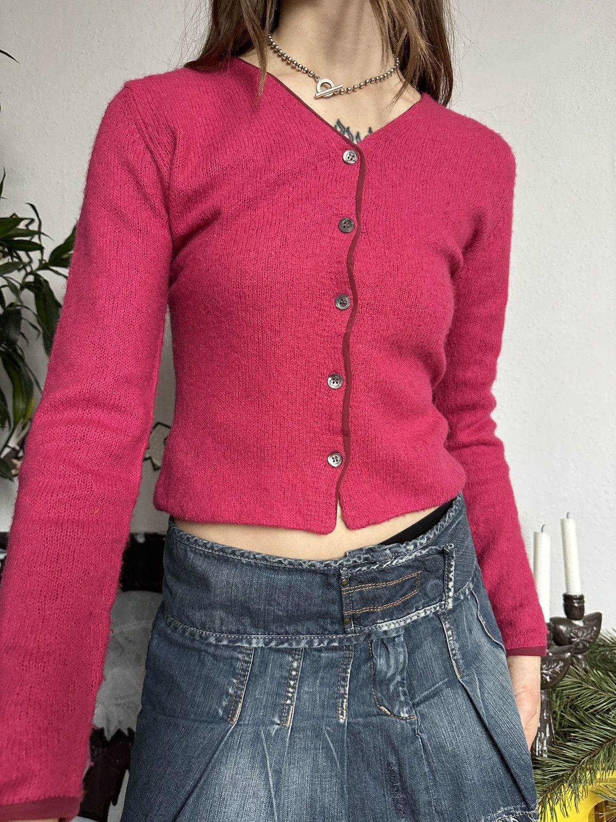 Japanese Brand Gas Merino Wool Cute Baby Doll Knit Mesh Inside Cardigan Size S / US 4 / IT 40 - 2 Thumbnail