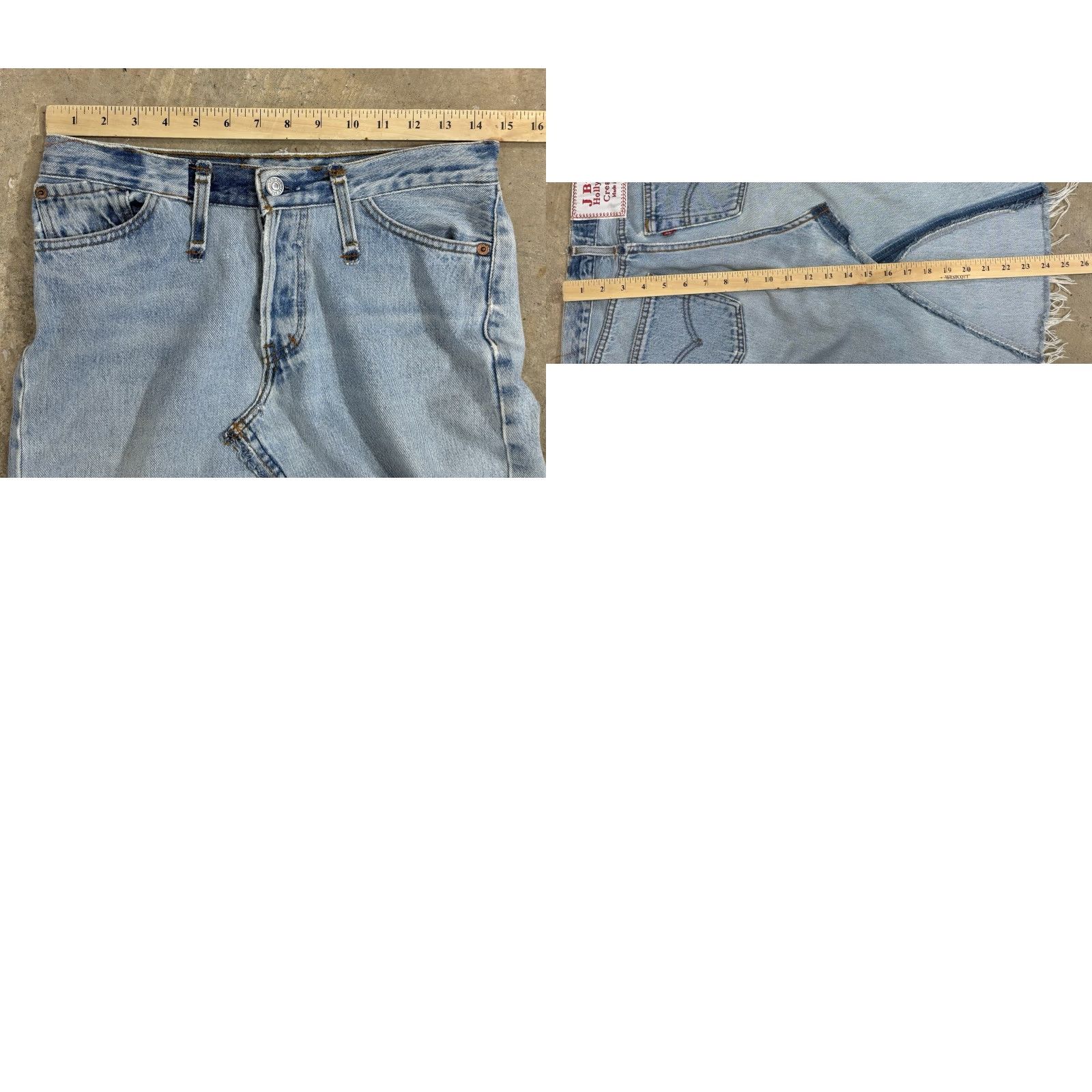 Levi's VINTAGE Levi's X J Bush Hollywood Creations Button Fly Denim Skirt Women 29 Blue 29" Waist Knee-Length Distressed Raw Hem 90s USA Womens Size 29" - 8 Thumbnail