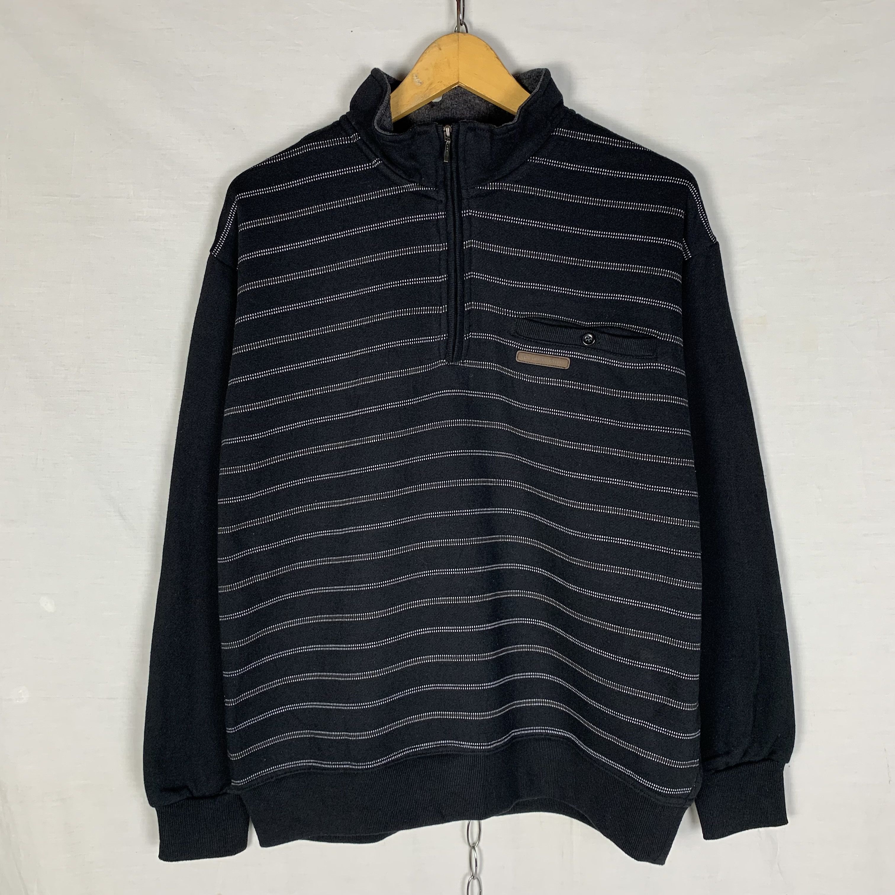 Claudio Valentino Halfzip Striped Sweatshirt Crewneck