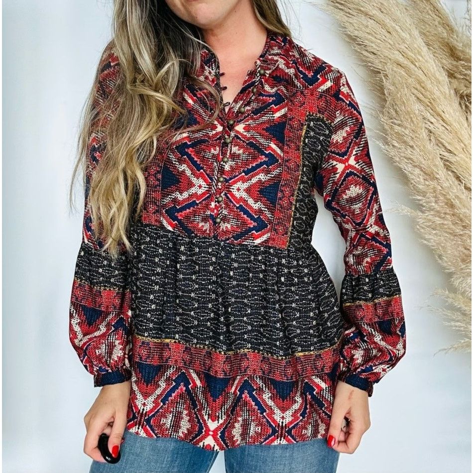 Anthropologie Anthro Konrad + Joseph Red Zydeco Peasant Silky Tunic Small Size S / US 4 / IT 40 - 7 Thumbnail