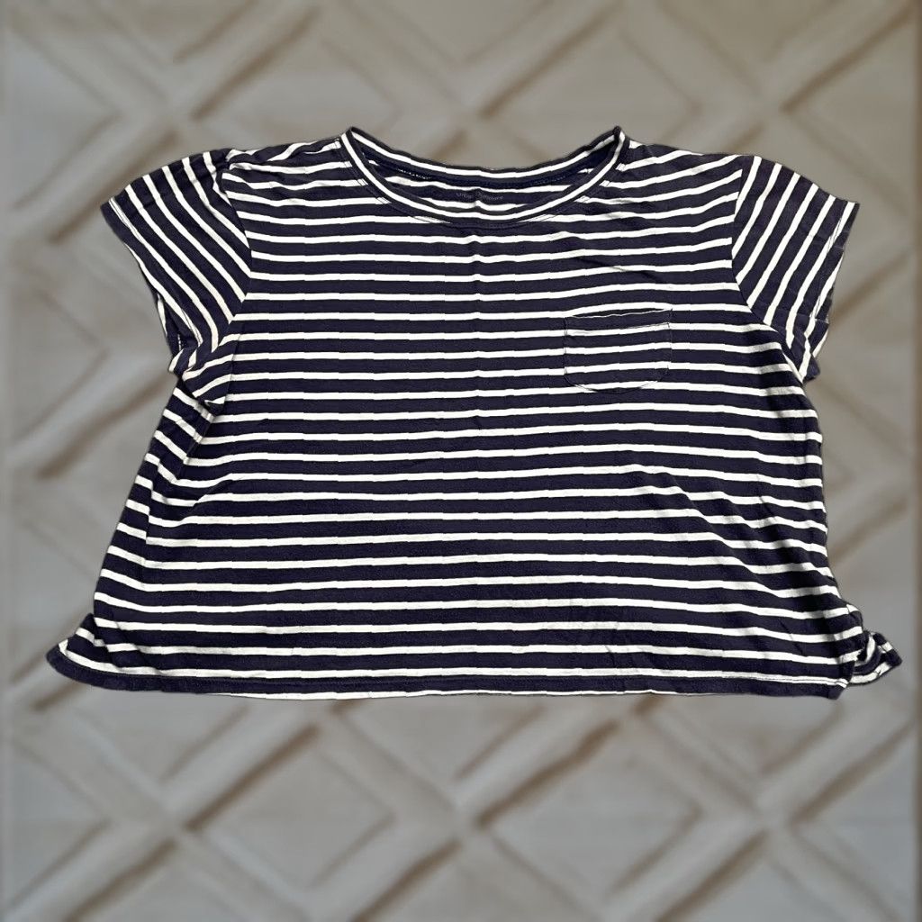 Urban Outfitters Urban Outfitters Cropped Top T-Shirt Womens L Blue White Striped Pocket Tee Size L / US 10 / IT 46 - 1 Thumbnail