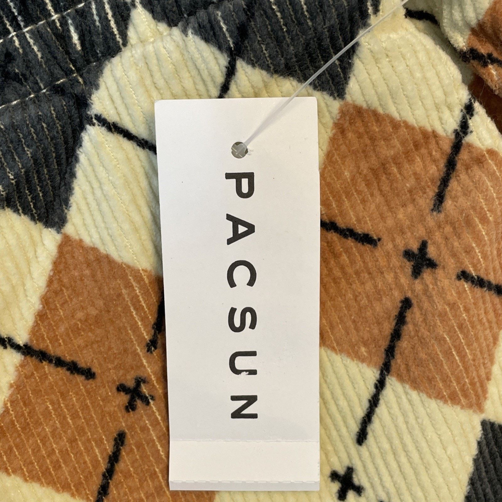 Pacsun PACSUN M Slim Argyle Corduroy PANTS Elastic Waist TAN GRAY Size 33" - 19 Thumbnail