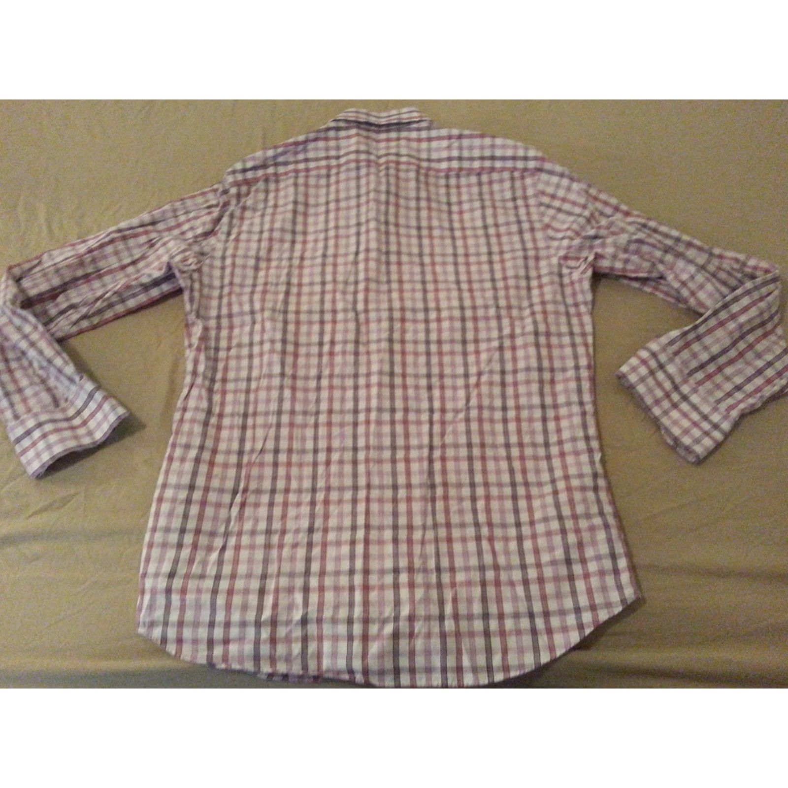 Banana Republic VINTAGE Banana Republic Dress Shirt Mens Plaid Cotton White Purple M Medium Long Sleeve Buttons Size 40R - 2 Thumbnail