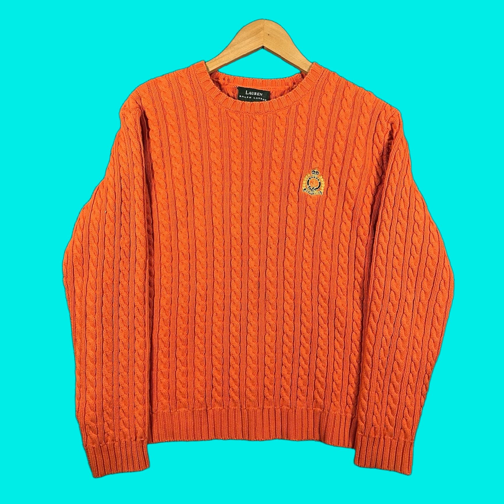 Ralph Lauren Lauren Ralph Lauren Womens Large Cable Knit Sweater Pullover Orange Vtg Heavy Size L / US 10 / IT 46 - 1 Thumbnail