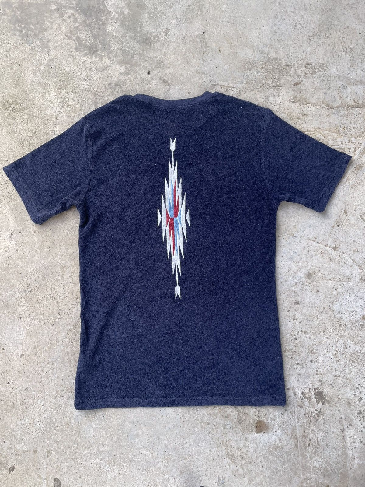 image of Az Junhashimoto Navajo Back Embroidery Shirt in Navy, Men's (Size Medium)