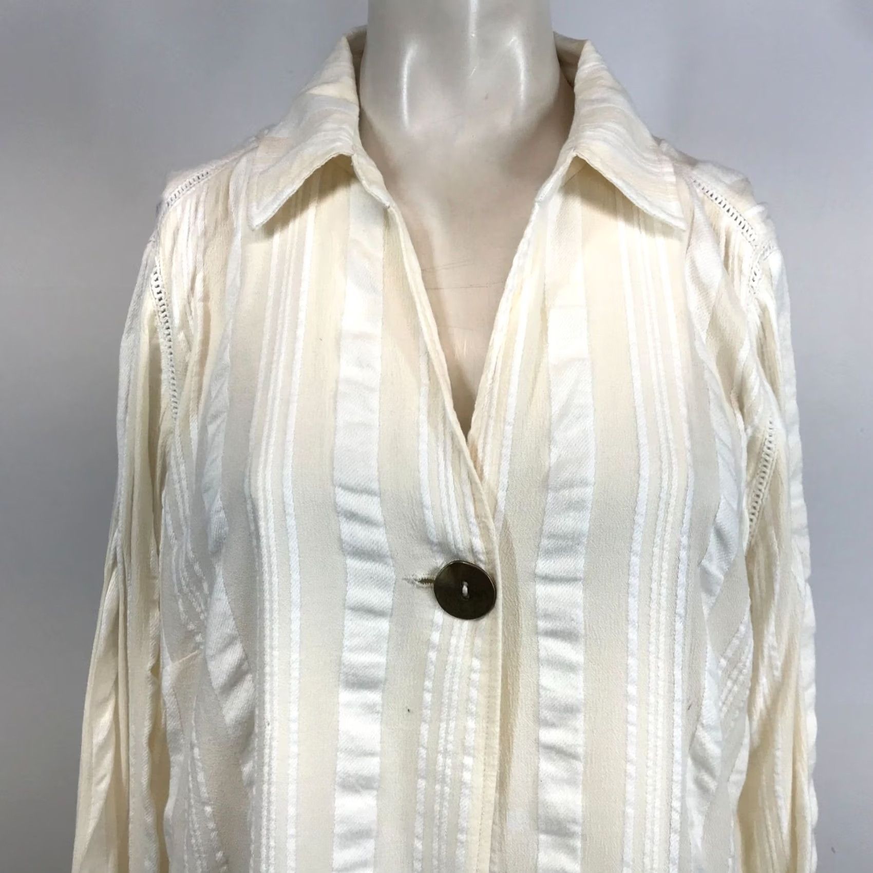 Soft Surroundings SOFT SURROUNDINGS Shirt Womens Medium Cream White Stripe Long Sleeve Cardigan Size M / US 6-8 / IT 42-44 - 2 Thumbnail