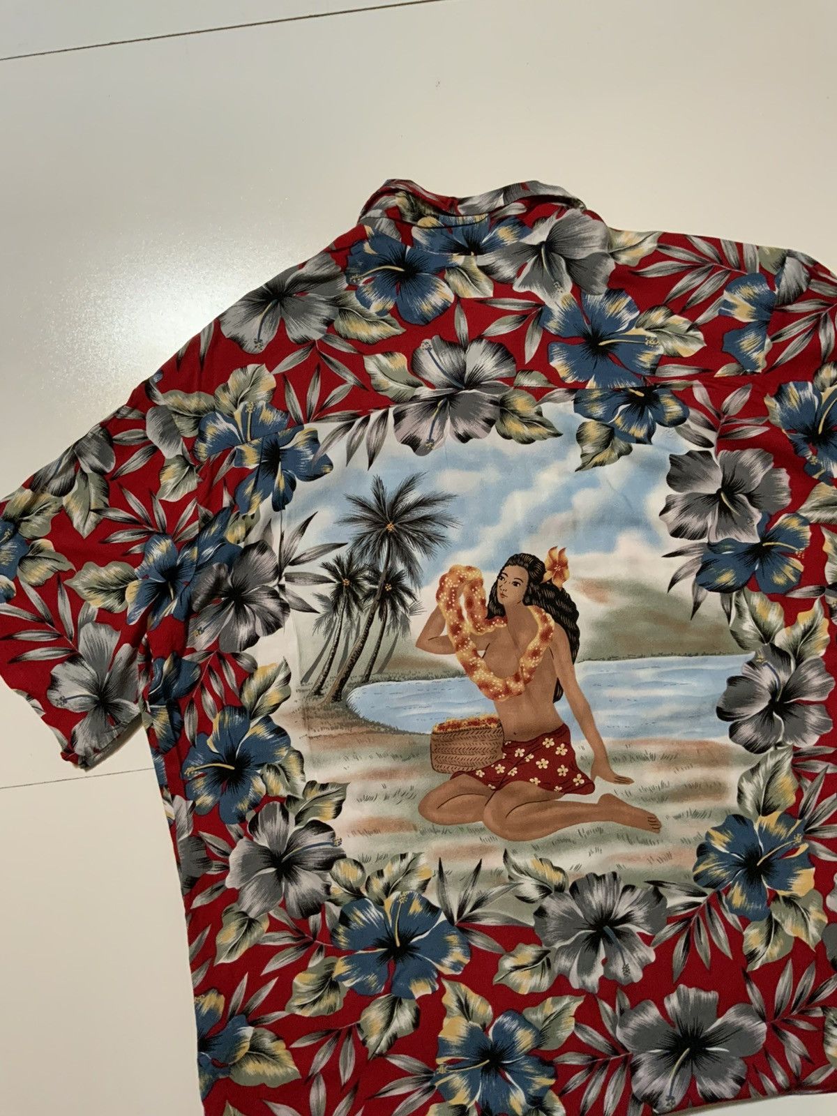 Kennington Ltd. × Vintage Vintage Hawaiian Floral Loop Collar Hula Girl Luau Shirt Size US L / EU 52-54 / 3 - 4 Thumbnail