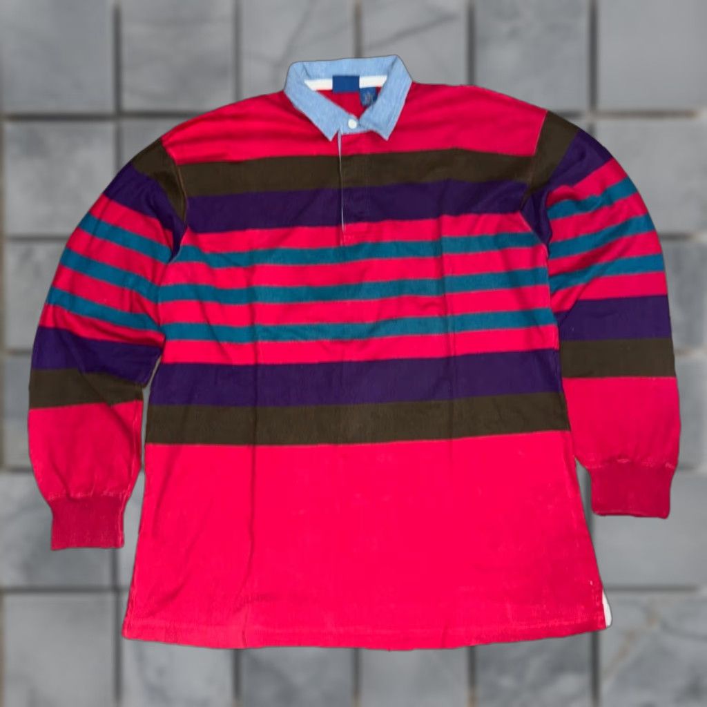 Vintage VINTAGE Cambridge Classic Rugby Shirt XL Red Multi Stripe 90s Long Sleeve Polo Mens Size US XL / EU 56 / 4 - 1 Thumbnail