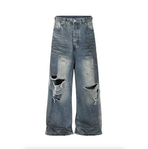 VIBE Baggy Wide Leg Jeans Frayed Damaged Hole Oversized Jeans Size US 30 / EU 46 - 1 Thumbnail