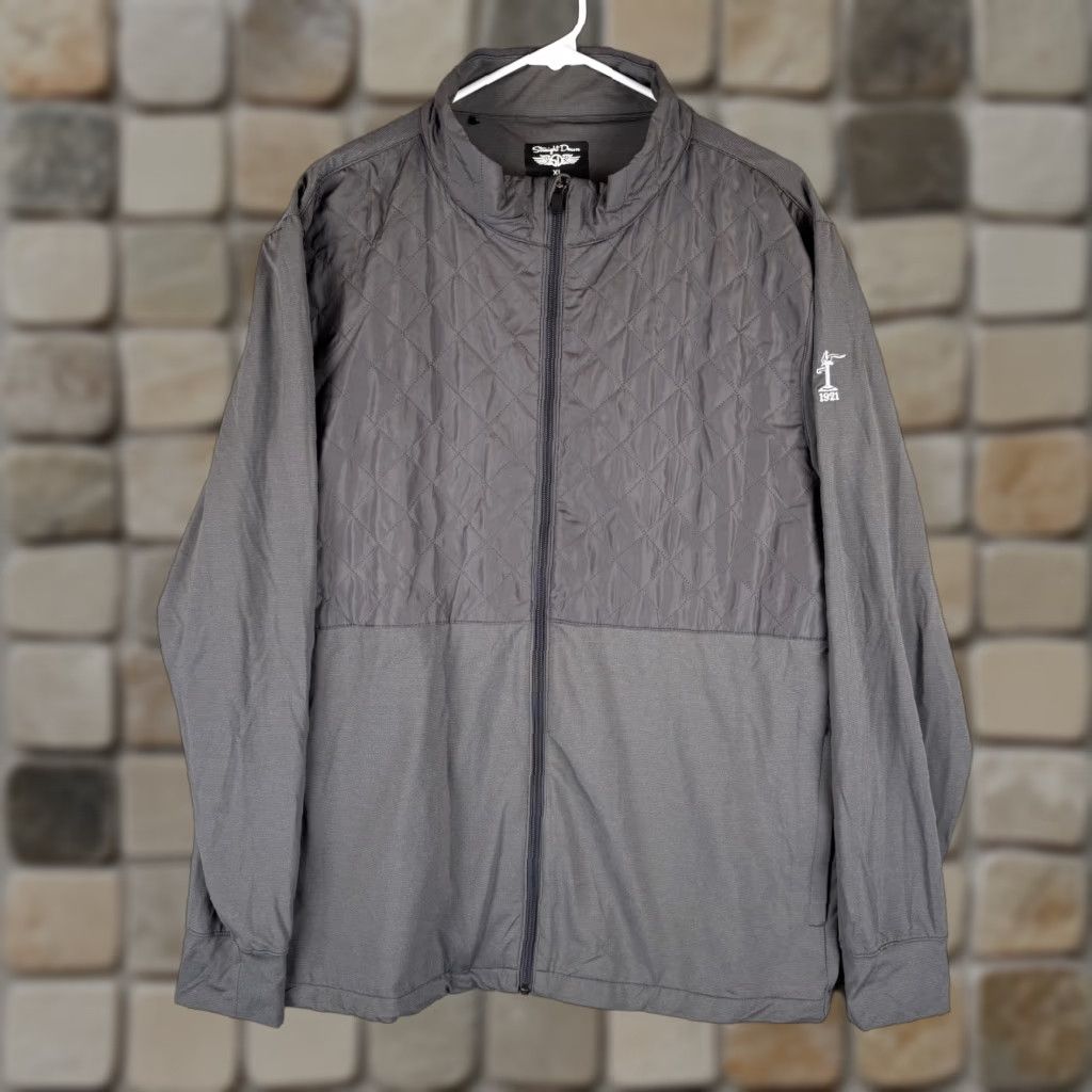 Straight Down Jacket Men XL Gray Full Zip Lightweight Golf Course Logo