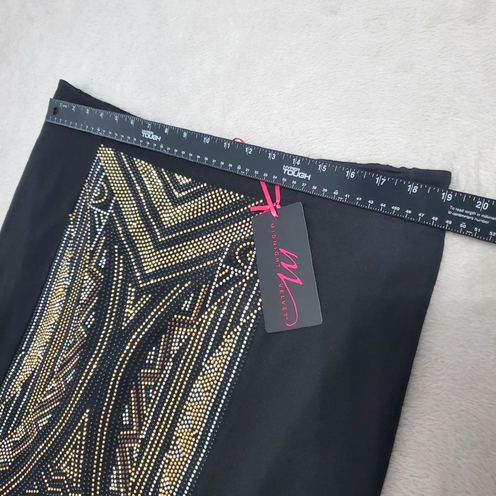 Velvet VINTAGE Midnight Velvet Skirt Women XL Black Embellished Back Zip Knee Length FLAW Size 40" / US 18 - 7 Thumbnail