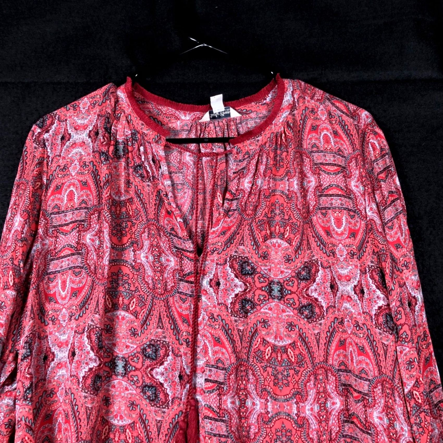 Lucky Brand Lucky Brand Blouse Womens Red Pink V-Neck Front Tie Long Sleeve Large XS- XXL? Size L / US 10 / IT 46 - 2 Thumbnail