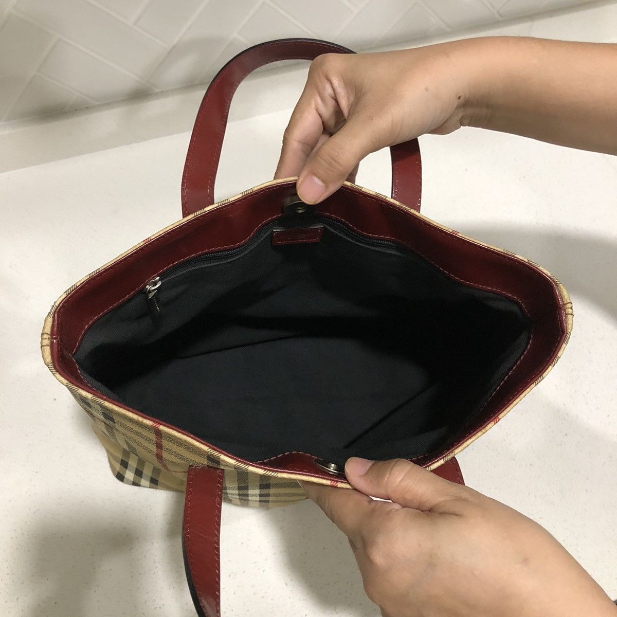Burberry BURBERRY Nova Check Tote Bag PVC Leather Beige Auth T-03-01 Size ONE SIZE - 15 Thumbnail