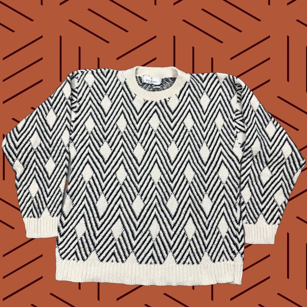 Bill Blass VINTAGE Bill Blass Herringbone Diamond Knit Sweater Men L Ivory Pullover Fall Winter Crew Neck Size US L / EU 52-54 / 3 - 1 Thumbnail