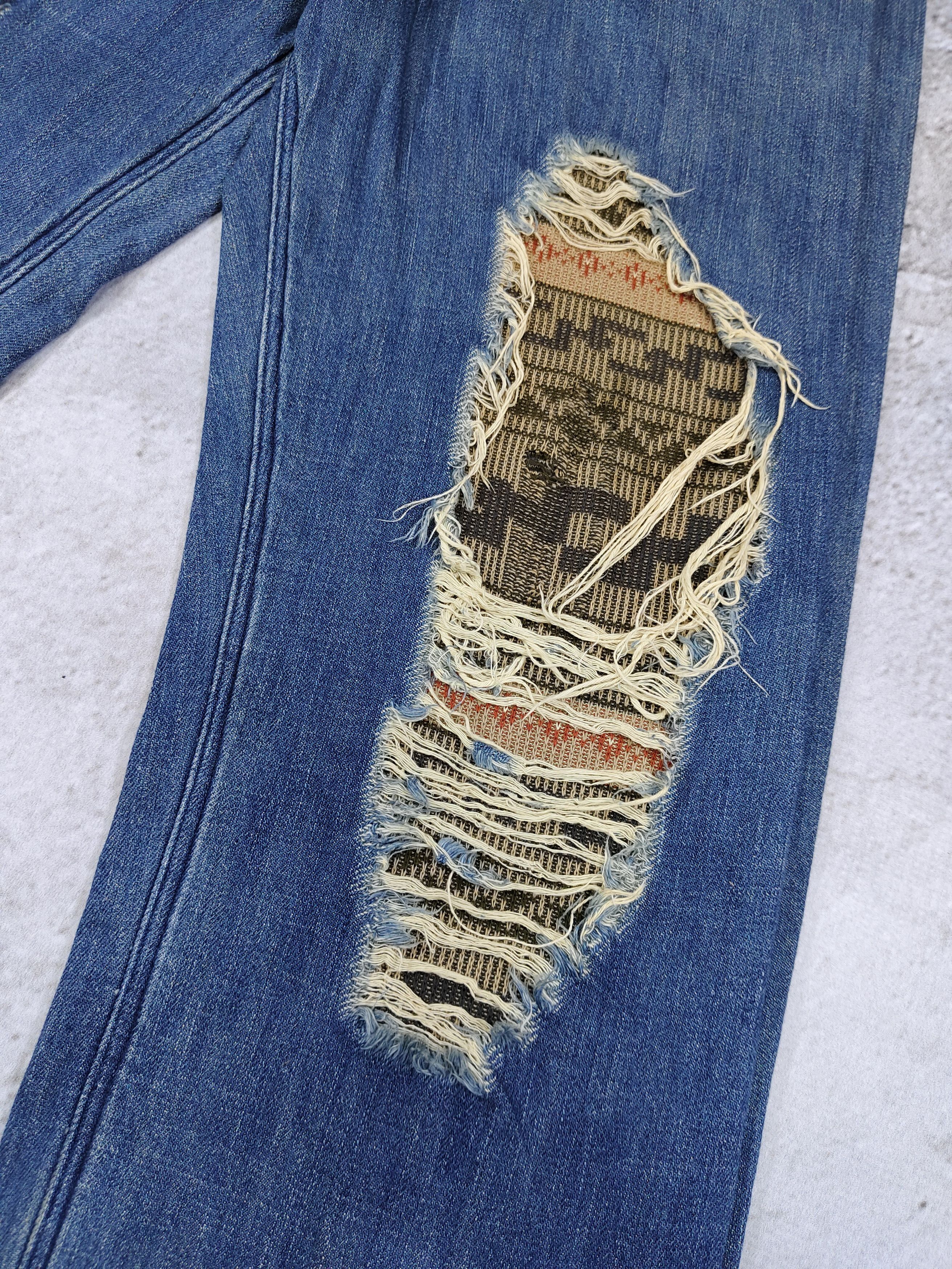 Japanese Brand STALL🇯🇵 Tribal Woven Layer Distressed Selvedge Denim Jeans Size US 34 / EU 50 - 3 Thumbnail