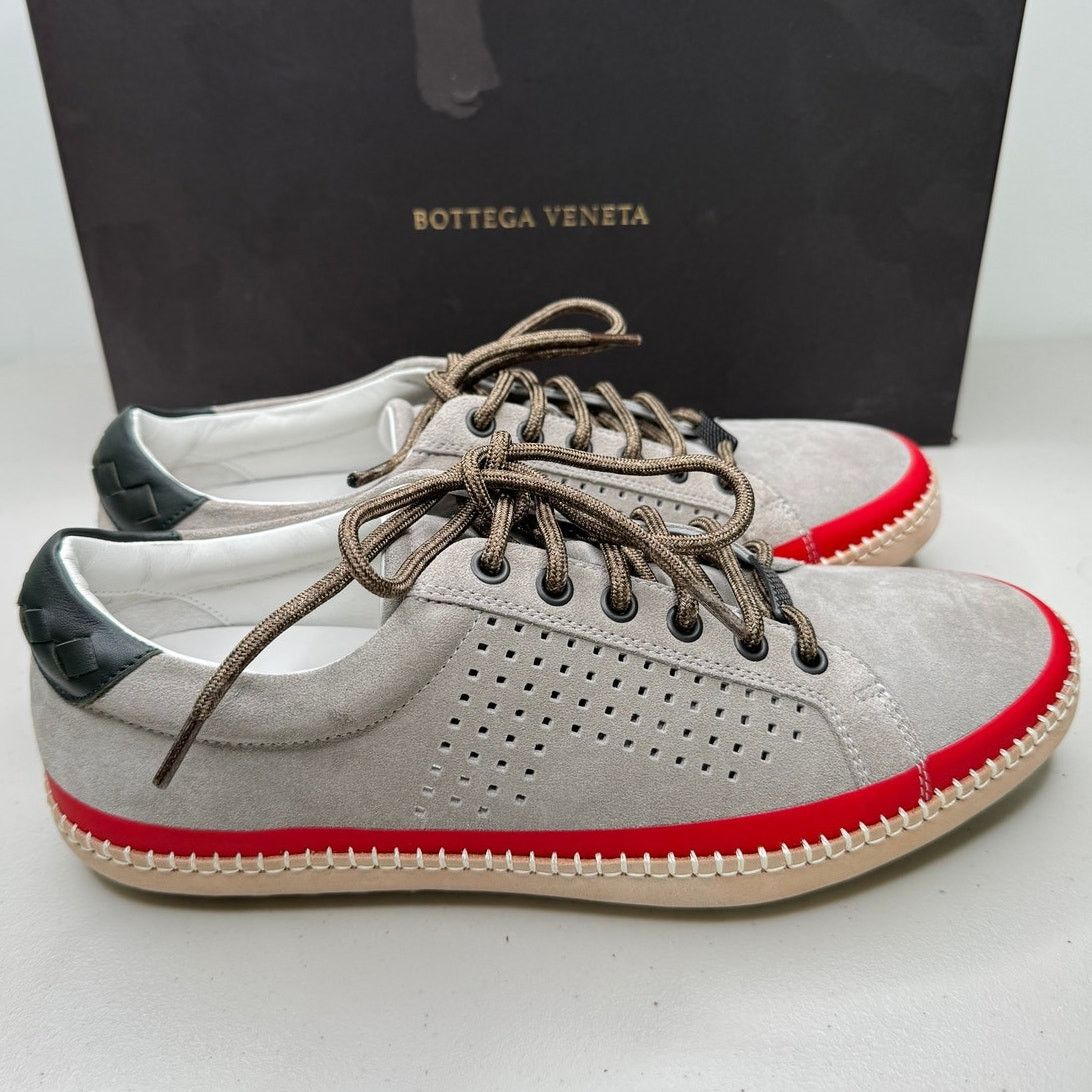 Bottega Veneta NEW Bottega Veneta Low Top Suede Sneakers, Gray/Black/Red Size US 6 / EU 39 - 1 Thumbnail