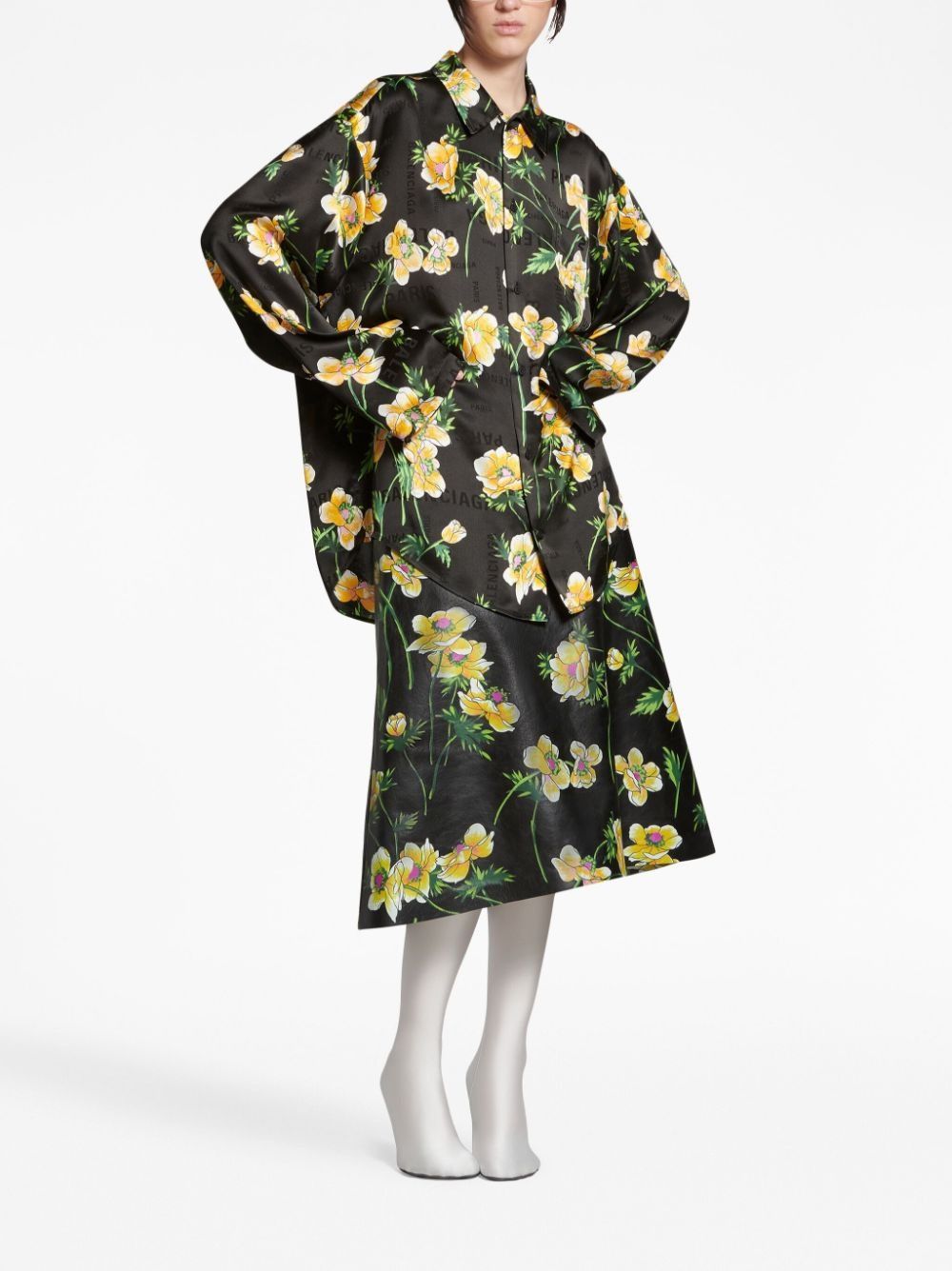 Balenciaga o1mt1gz0325 Black Floral Minimal Shirt Large Fit Multicolor Size XL / US 12-14 / IT 48-50 - 2 Thumbnail