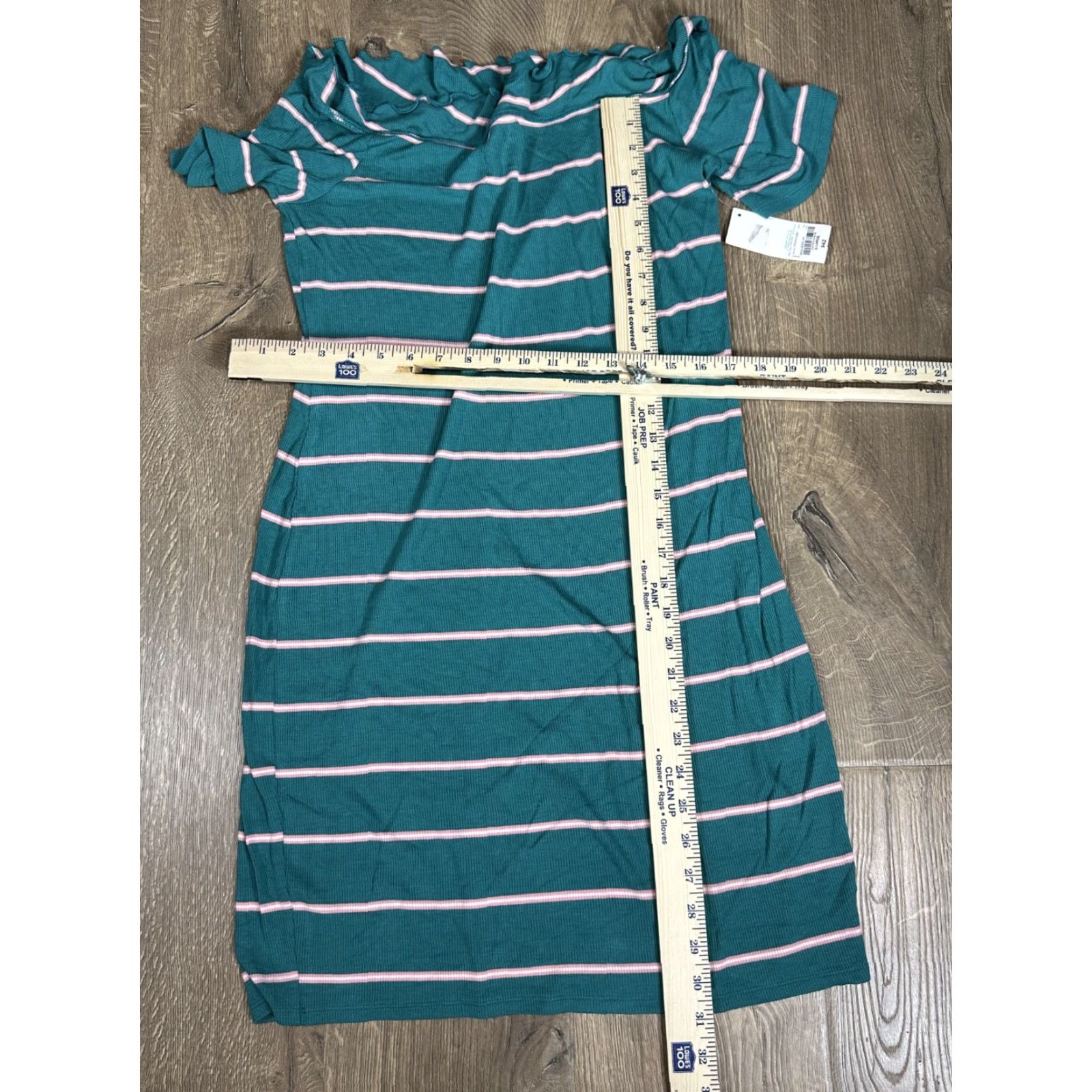 Decree Decree Women's Knit Dress Stripe Boat Neck Ruffle Casual XL Green Pink NWT Size XL / US 12-14 / IT 48-50 - 2 Thumbnail