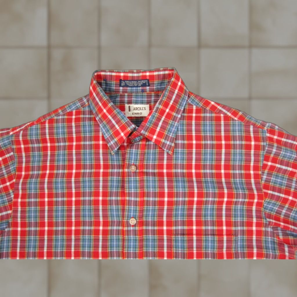 Enro VINTAGE ENRO Shirt Mens LT Red Plaid Button-Up Short Sleeve Casual Workwear 80s 90s Outdoor Camp Classic Made in USA Size US L / EU 52-54 / 3 - 1 Thumbnail