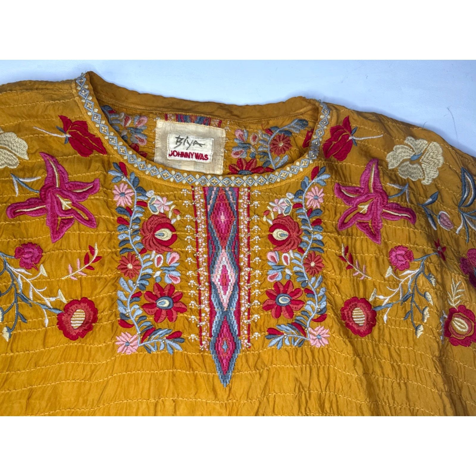 Johnny Was Johnny Was Aztec Rodeo Embroidered Cupra Tee Mustard Women’s XL Blouse Women Size XL / US 12-14 / IT 48-50 - 3 Thumbnail
